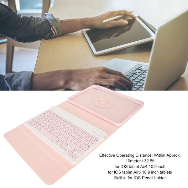 Tastaturdeksel med pennholder for IOS Tablet Air4 10,9 tommer for IOS Tablet Air5 10,9 tommer nettbrett 32,8 fot nettbrettdeksel rosa