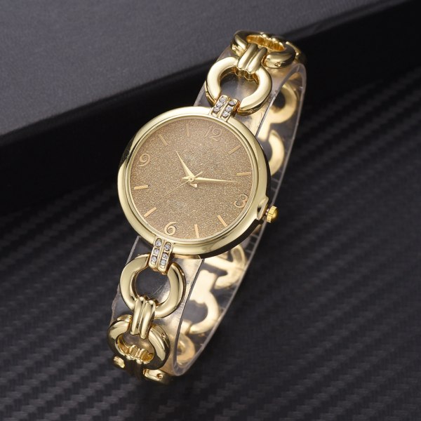 Fashionabla watch med rund urtavla Analog Display Quartz Armbandsur Guld