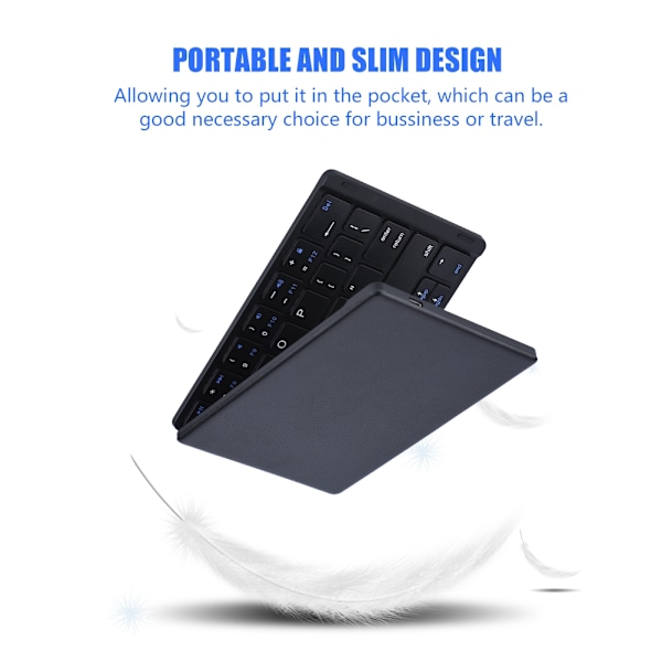 Oppladbar bærbar lær foldbar Bluetooth trådløst tastatur for IOS/Android/Windows/iPad