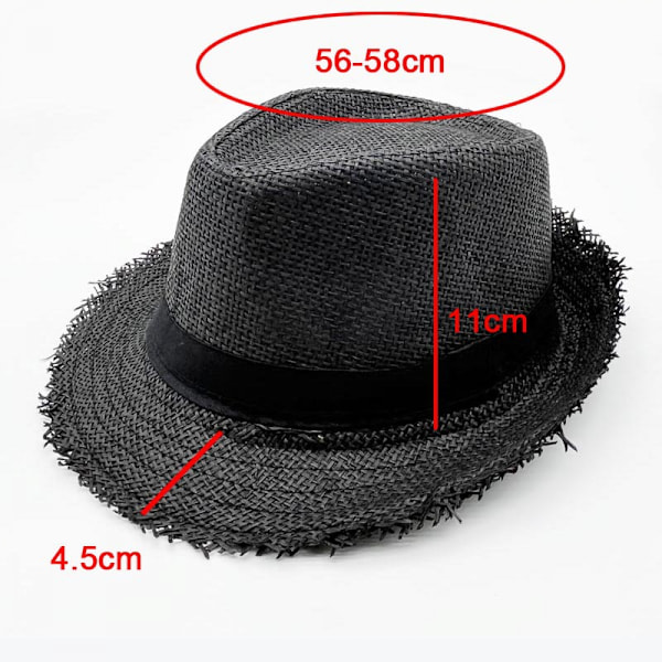 Åndbar Bowler Hat Ensfarvet Solbeskyttelse Strand Cap Udendørs Udflugt Jazz Cap Retro Pels Kant Halm Hat, Sort