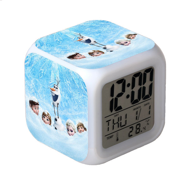 Frozen värikäs hehkuva LED-herätyskello Anime sarjakuva Lasten neliökello Digitaalinen herätyskello aika, lämpötila, herätys, päivämäärä