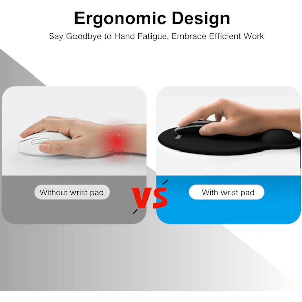Ergonomisk musmatta med handledsstöd, musmatta med halkfri PU-bas, 23 mm högt handledsstöd, lindrar