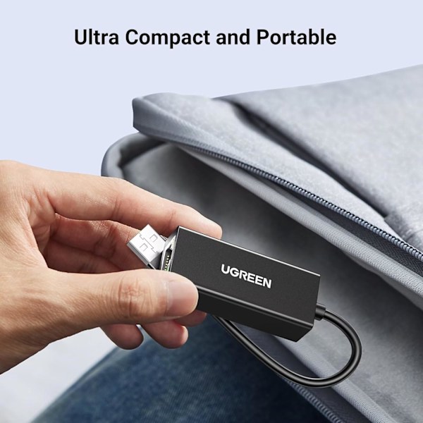 UGREEN USB-A til Ethernet-adapter, 10/100 Mbps nettverksadapter, RJ45 kablet LAN Internett-adapter for bærbar PC, svart