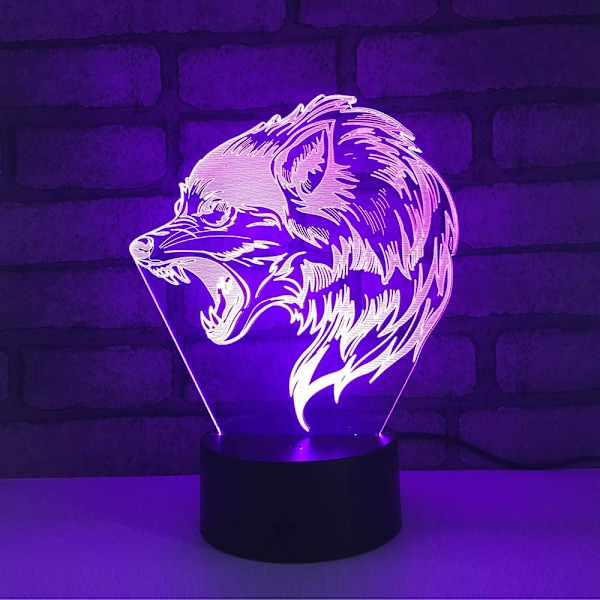3D Varghund Tiger Djuranattlampa Illusion Nattlampa 7 Färgväxlande Touch Switch Bordsskiva Dekorationslampor Present Akryl Platt ABS Bas