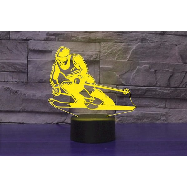 3D Ski-Nattlys LED-Lampe Illusions 7 Farge Skiftende Berøringssensor Bord- og Skrivebordsdekorasjonslamper Bursdagsgave Akrylbase USB-Kabel Leke