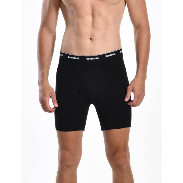 Herre 6-pakning Boxer Briefs Bløde Åndbare Undertøj S-XXL Open Fly All Black 3XL