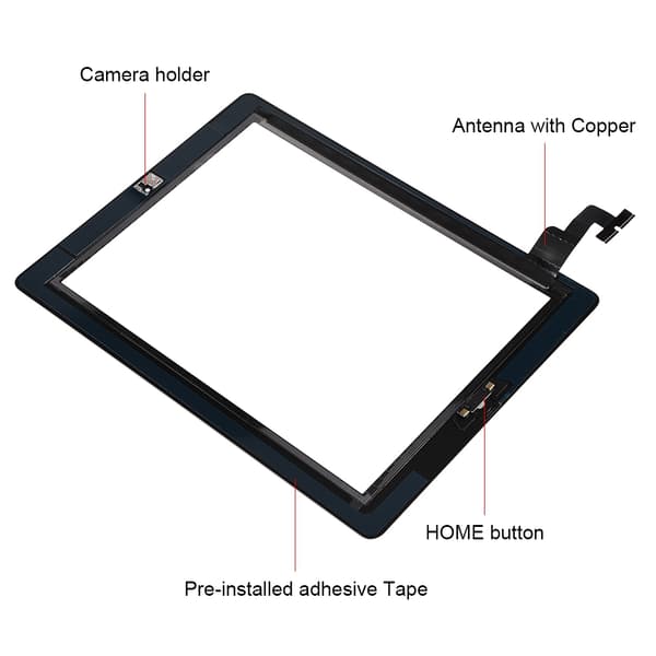 Skærmglas samling digitizer udskiftning fix revnet til IPad2 A1395/A1396/A1397 sort