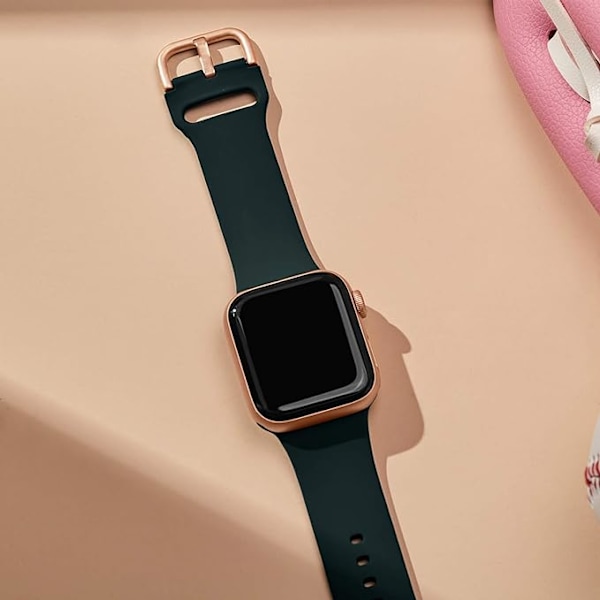 Apple Watch-armband i mjukt silikon, sportarmband, ersättningsarmband, lämplig för hela Iwatch-serien (mörkgrön 38/40/41 mm)