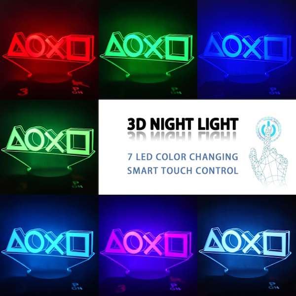 3D Illusion Lampe Spilrum Dekoration Natlys med 16 Farver Skiftende Dæmpbar med Fjernbetjening & Smart Touch Lamper (3 Mønstre) Cool Gamer Gave