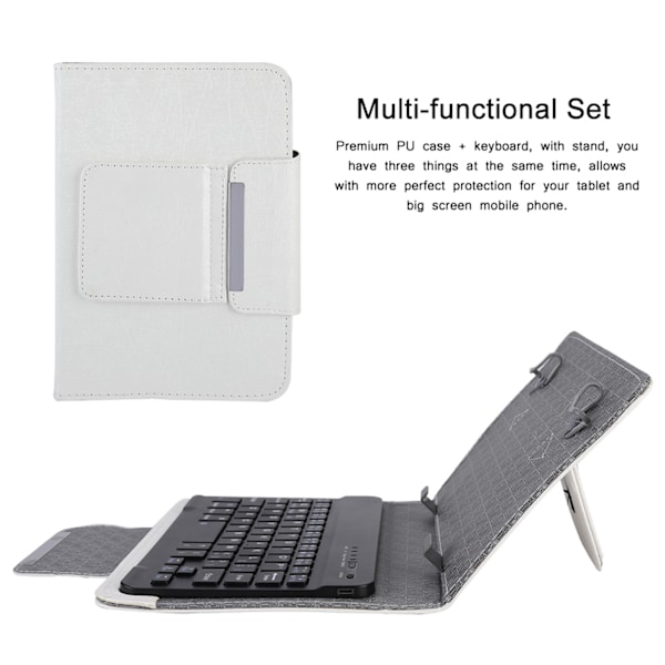 7''-7.9'' Tablet Universal PU Beskyttende Etui Deksel   Bluetooth Tastatur (Hvit etui  tastatur)