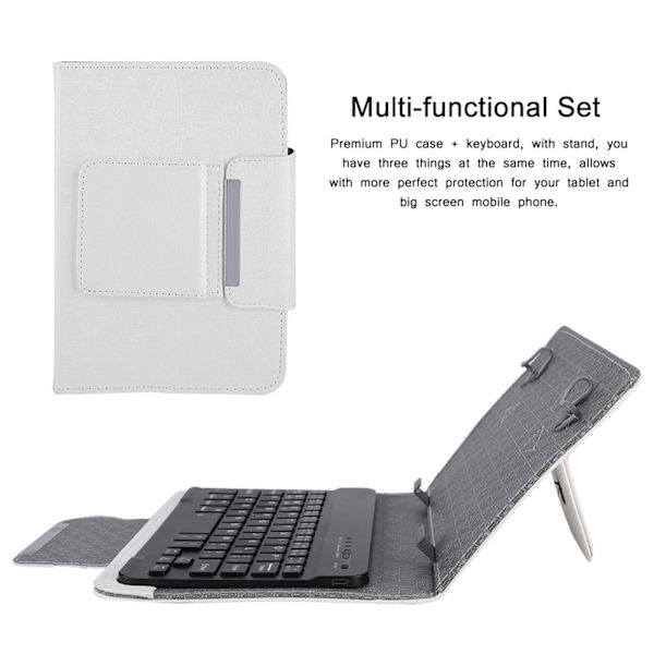 7''-7.9'' Tablet Universal PU Suojakuori Kotelo   Bluetooth-näppäimistö (Valkoinen kotelo  näppäimistö)