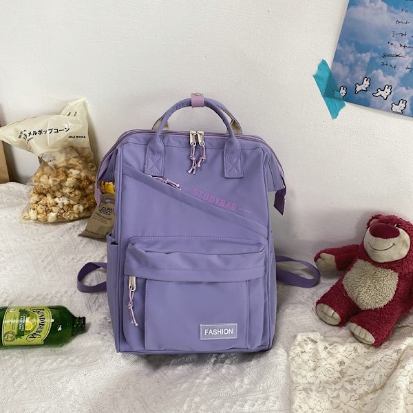 Ryggsäck enfärgad ryggsäck stor kapacitet väska högskolestudent gymnasieelev skolväska resväska Violet