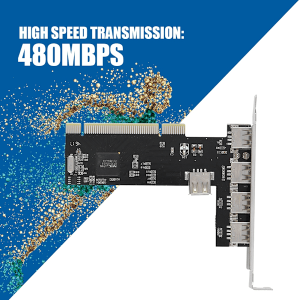 480 Mbps höghastighets T-typ PCI till USB-förlängningskort modul adapter 5 x USB 2.0-port