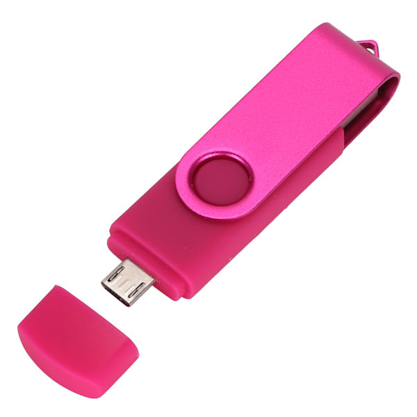 Färgglad roterande 2 i 1 USB2.0 för Android USB-minne Flash-minne Lagringsminne (Rosa)