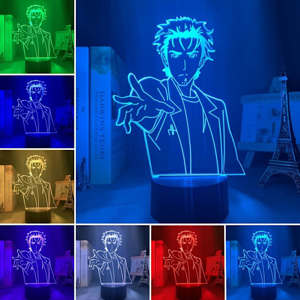 3D Illusionslampe Anime Steins Gate Rintarou Okabe Akryl LED Nattelys RGB 16 Fargeendringer Berøring med Fjernkontrollbryter