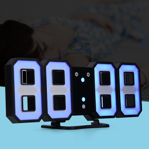 3D LED Digital Væg Alarmur med 3 Lysstyrkeniveauer Snooze-funktion 12/24H Display 3-farver