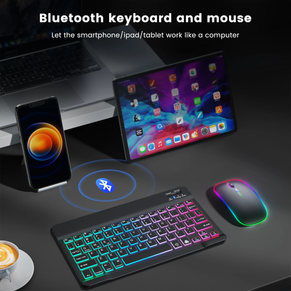 Trådlöst tangentbord och mus Bluetooth-tangentbord på ryska rgb-tangentbordssats bakgrundsbelysta tangentbord Musuppsättning för dator IPad-telefon