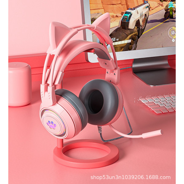 Glowing Cat Ears Wired Computer PS4 Gaming Headset Pink Gaming Headset - USB Wired Kitten Headphones for PC/MAC/PS4/PS5 med Surround Sound Noise Ca