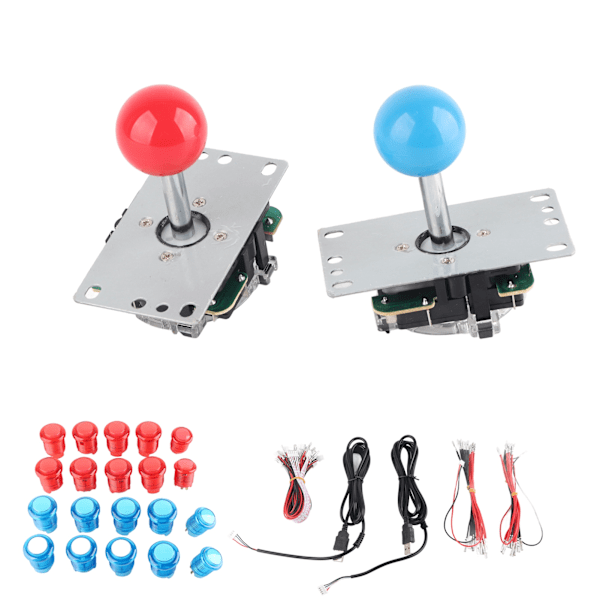 2-spillers arkade DIY-sett LED-belyste trykknapper USB-koder for PC-spill 5V (rød blå)