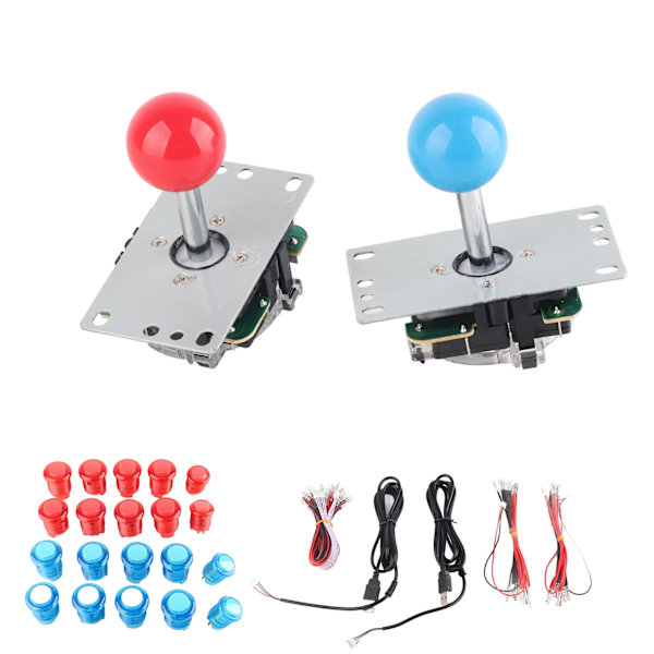 2-spillers arkade-spil DIY-sæt LED-belyste trykknapper USB-encoder til pc-spil 5V (rød blå)