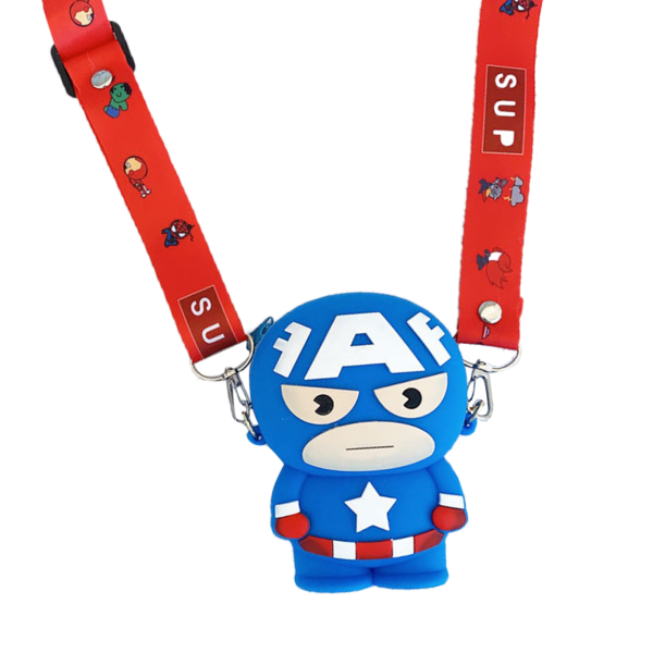 Lasten kolikkokukkaro söpö sarjakuva hieno kolmiulotteinen muotoinen kannettava silikoni kolikkopussi pieni lompakko köydellä Captain America