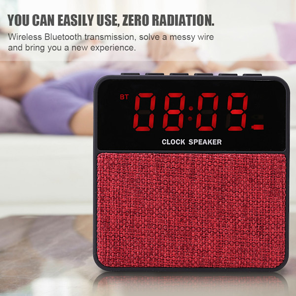 Tyg Högtalare Väckarklocka Samtalsfunktion Bluetooth Högtalare TF-kort FM Röd