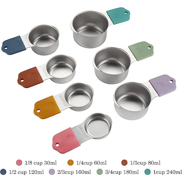 Magnetiska mätkoppar Set om 7 Rostfritt stål Tunga mätkoppar för torra och flytande ingredienser (färg)