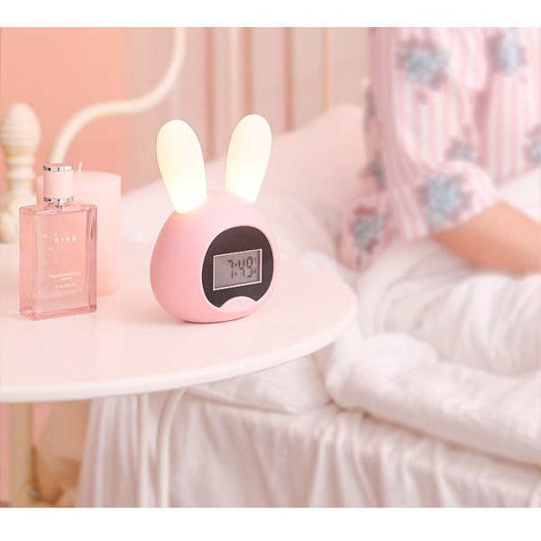 WEKITY----LED Timing Vækkeur, Smart Sensor Rabbit Night Light, Opladning Silent Alarm Clock til Soveværelse, Pink----46464