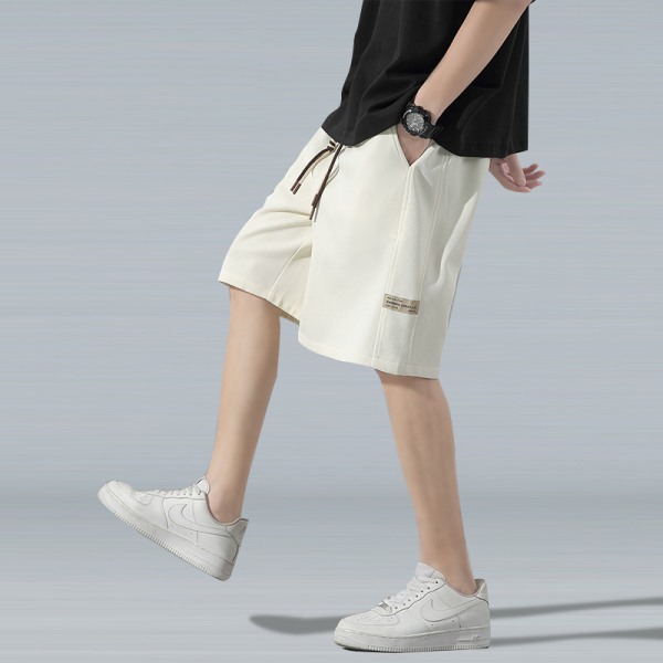 Shorts med snøre til mænd - Sommer, tynde basketballshorts, knælange bukser i høj kvalitet, løse, lige bukser til mænd Apricot XL