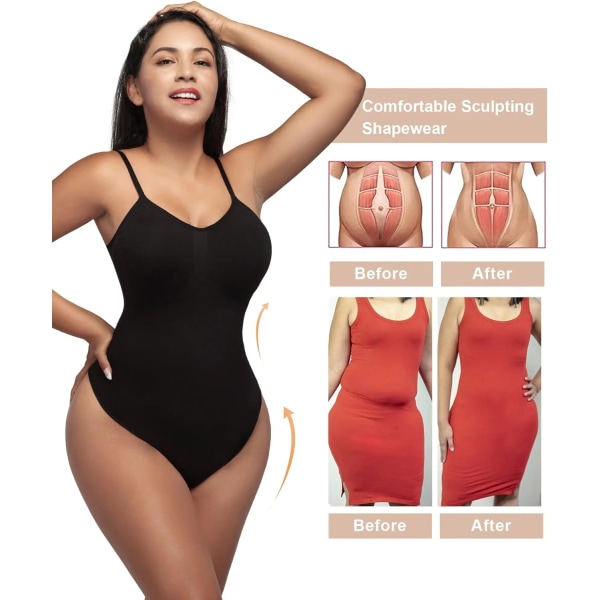 Shapewear Body til kvinder - Tummy Control Body Shaper - Sømløs skulptur - Snatched Waist Body Suit Black Thong S