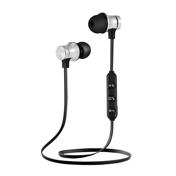 Magnetiska trådlösa Bluetooth-hörlurar Handsfree Sport Headset Stereo Hörlurar med mikrofon Silver