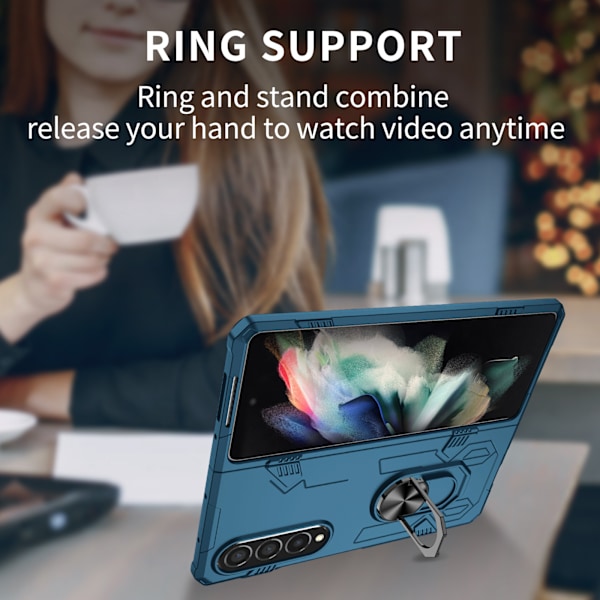 Samsung Galaxy Z Fold 3 Fodral Inbyggt 360° Roterbart Stativ Ringstöd Magnetisk Bilfäste Militärklass Stötsäkert Fodral