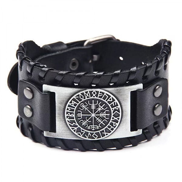 Svart läderarmband Viking nordiska runor läderarmband armband för män