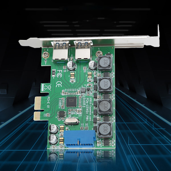 Skrivebordsdatamaskin PCI-E til USB 3.0+19pin 4 Strømforsyningsmoduser Utvidelsesadapter Riser-kort