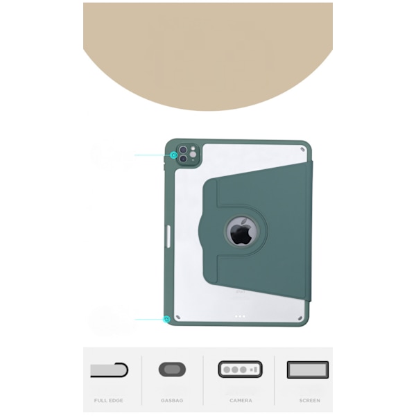 Fodral för iPad Air 5:e generation 2022, Air 4:e generation 10,9-tumsfodral med pennhållare 360 roterbart Sleep/Wake-fodral