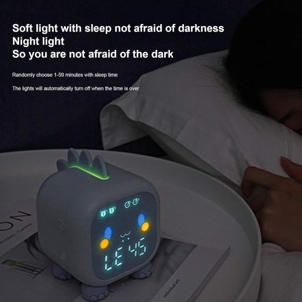 LED-väckarklocka, liten dinosaurie skrivbordsväckarklocka Röstsändningar USB väckarklocka för toddler, barn, studenter