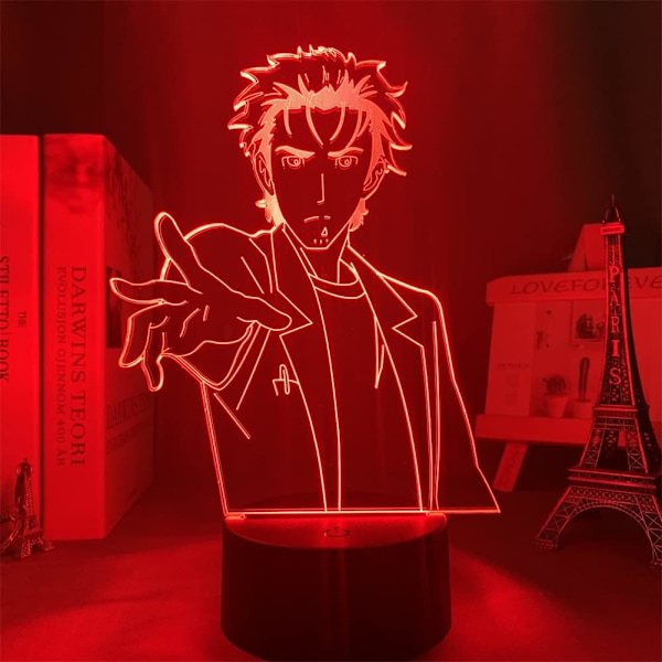 3D Illusionslampe Anime Steins Gate Rintarou Okabe Akryl LED Nattelys RGB 16 Fargeendringer Berøring med Fjernkontrollbryter