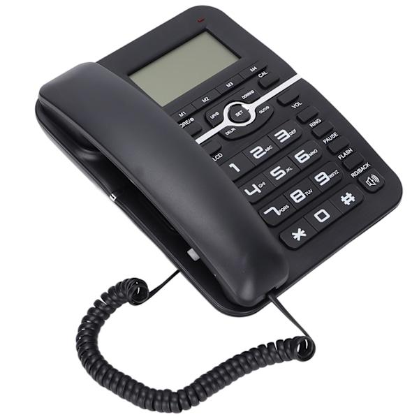 Sladdad fasttelefon med nummerpresentatör, handsfree, 4 snabbval, skrivbordsapparat med LCD-skärm för hem, hotell, svart
