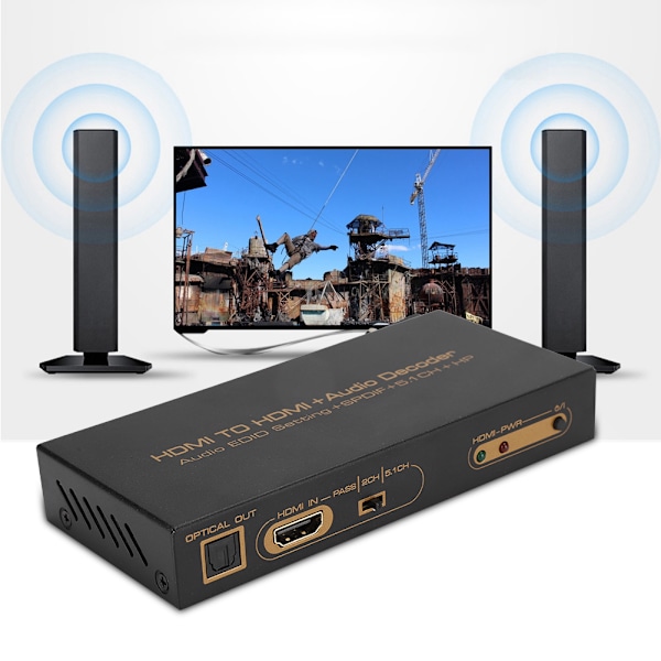 HDMI til HDMi Digital Audio Dekoding Dekoder Boks Konverter Adapter Svart