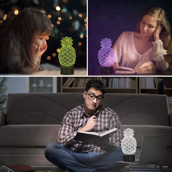 3D Nattlampa, LED-lampa för barn, Dinosaurie Leksaker för pojkar, 7 Färger Touch Bordsslampa, T-Rex Illusion Neon med USB, Baby Sovrumsslampor
