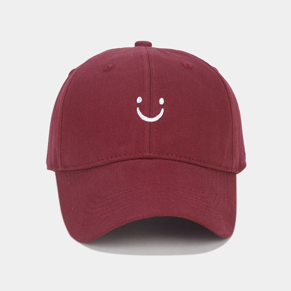 Smile Face Baseball Cap for Women Men Adjustable Low Profile Unstructured Cotton Dad Hat Burgundy