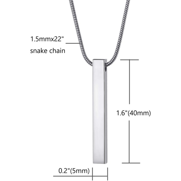 Rustfritt stål bar anheng halskjede for menn og kvinner, par halskjeder 22 tommer slangekjede, unisex Silver