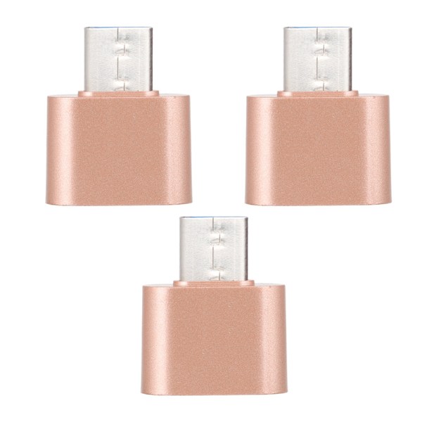 3PCS Portable Mini metal USB3.0 to type-c OTG Connector Adapter (Rose Gold)