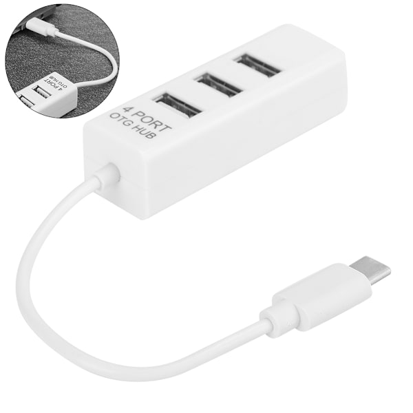 4-Port Hub USB Splitter Tablet Mobiltelefon Tilbehør OTG Hvid Bærbar Dataoverførsel