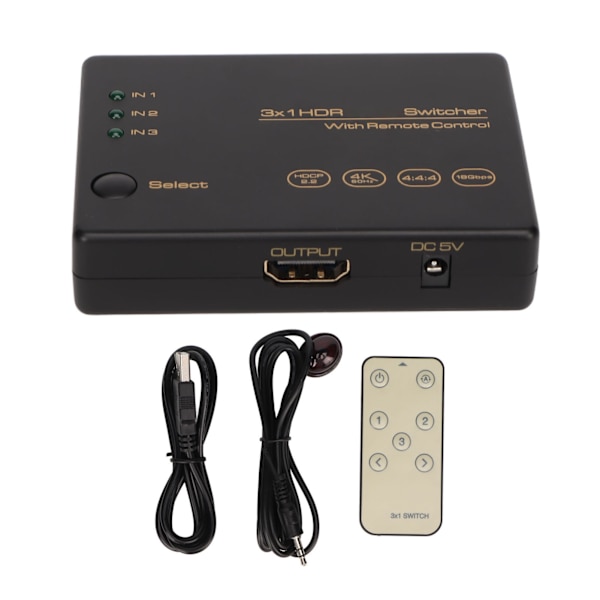 4K HD-växlare 3 i 1 ut 4K 60Hz HDR HDCP2.2-stöd Fjärrkontroll HD Multimedia-växlare för TV-projektorspelare