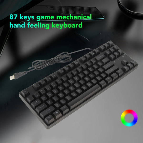 87 taster Mekanisk tastatur Baggrundsbelysning Ergonomisk USB-gaming-tastatur med foldbar fod til PC Laptop Sort