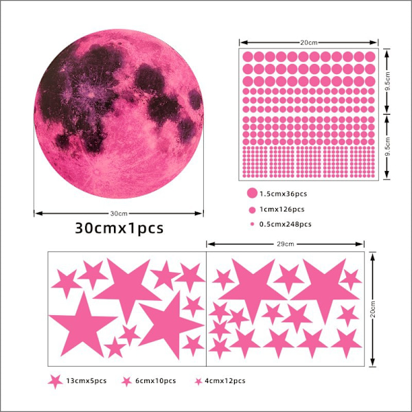 Glow in the Dark Stars Moon Wall Decals Luminous Unicorn Castle Wall Stickers 893 Pcs DIY Wall Decor för barnrum Pink-2 30cm*Moon