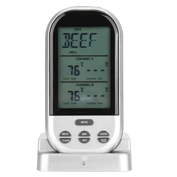 Digital BBQ Termometer Trådløs Kjøkken Matlaging Mat Termometer med Probe&Timer Alarm Sølv
