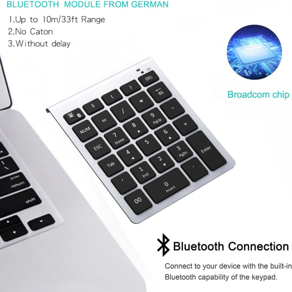 Bluetooth-numeronäppäimistö, kannettava langaton Bluetooth 28-näppäimen numeronäppäimistö näppäimistölaajennukset taloushallinnon tietojen syöttöön
