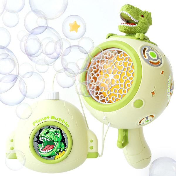 Grön Dinosaurie Elektrisk Uppladdningsbar Bubbelpistol Maskin Blaster med 500ml Bubbellösning Flaska & LED-lampor, Automatisk Bubbelmaskin green